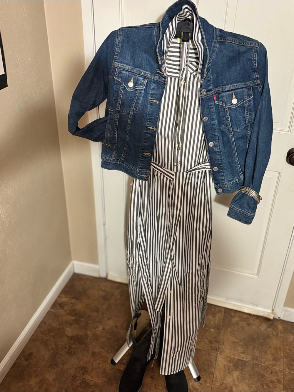 LOFT Black and White Striped Maxi Dress